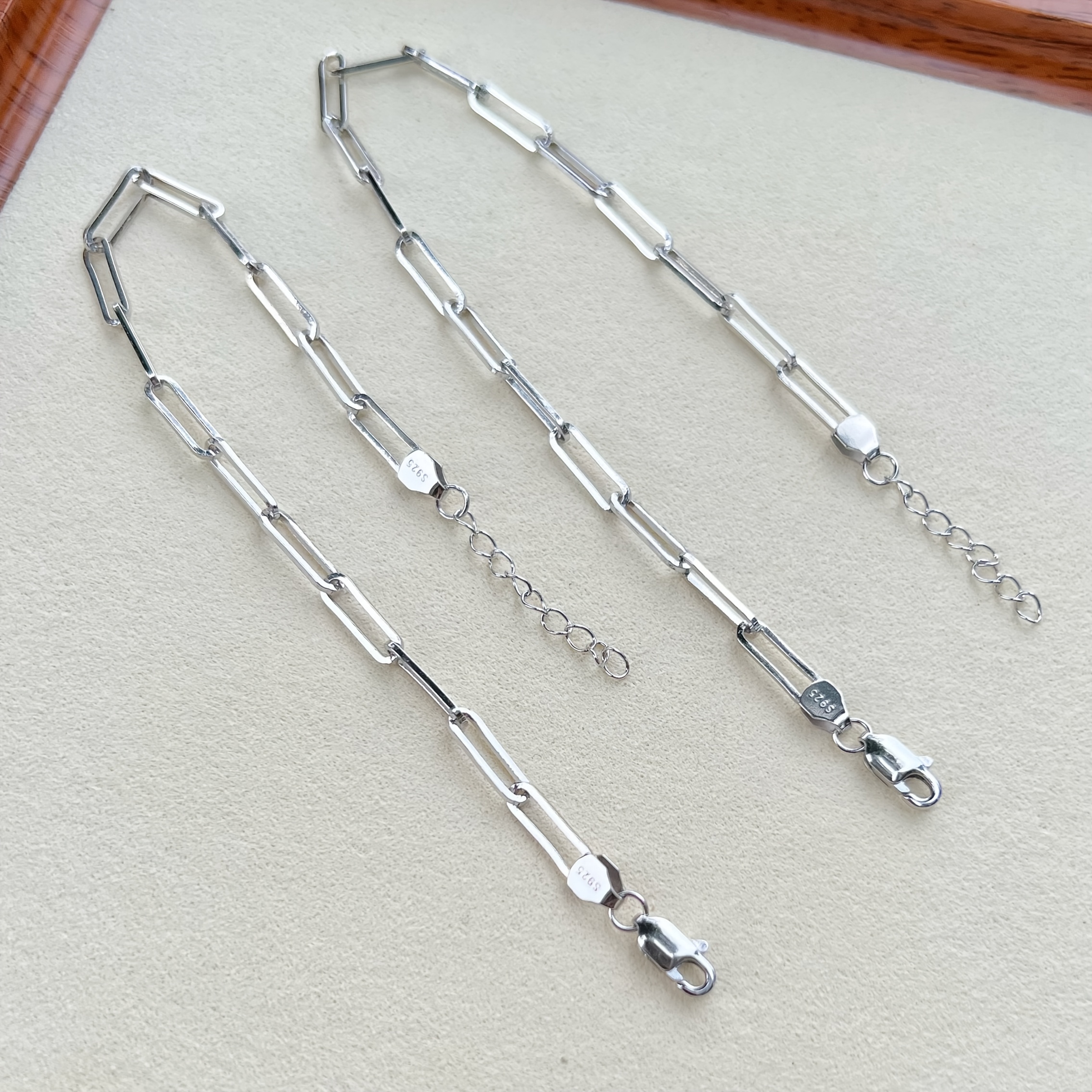 925 Silver Paper Clip Bracelet Adjustable Stackable Minimalist Jewelry